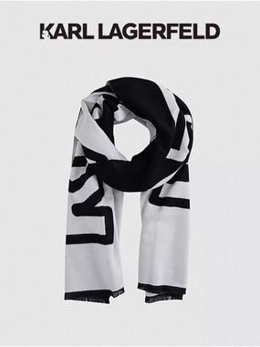Karl Lagerfeld Black and White Logo Wrap Scarf